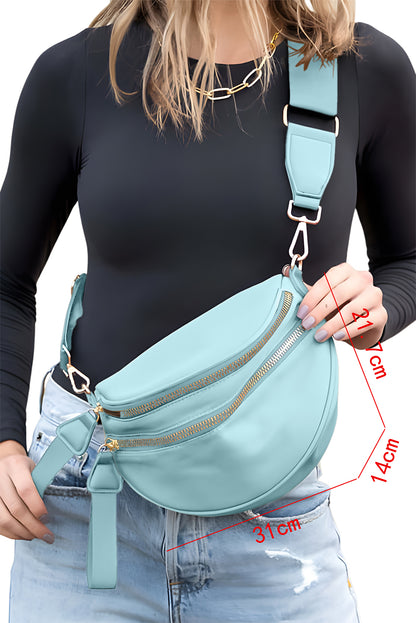Light Blue Wide Strap Double Zipper Crossbody Bag