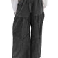 Vineyard Green Mineral Wash Tiered Wide Leg Patchwork Drawstring Pants