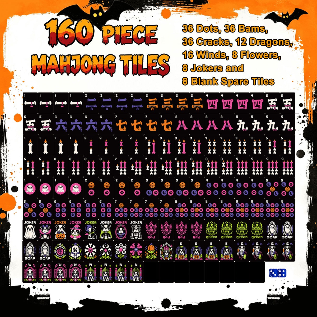 Psycho-doggic Wicked Bulldog Halloween Mahjong Tiles