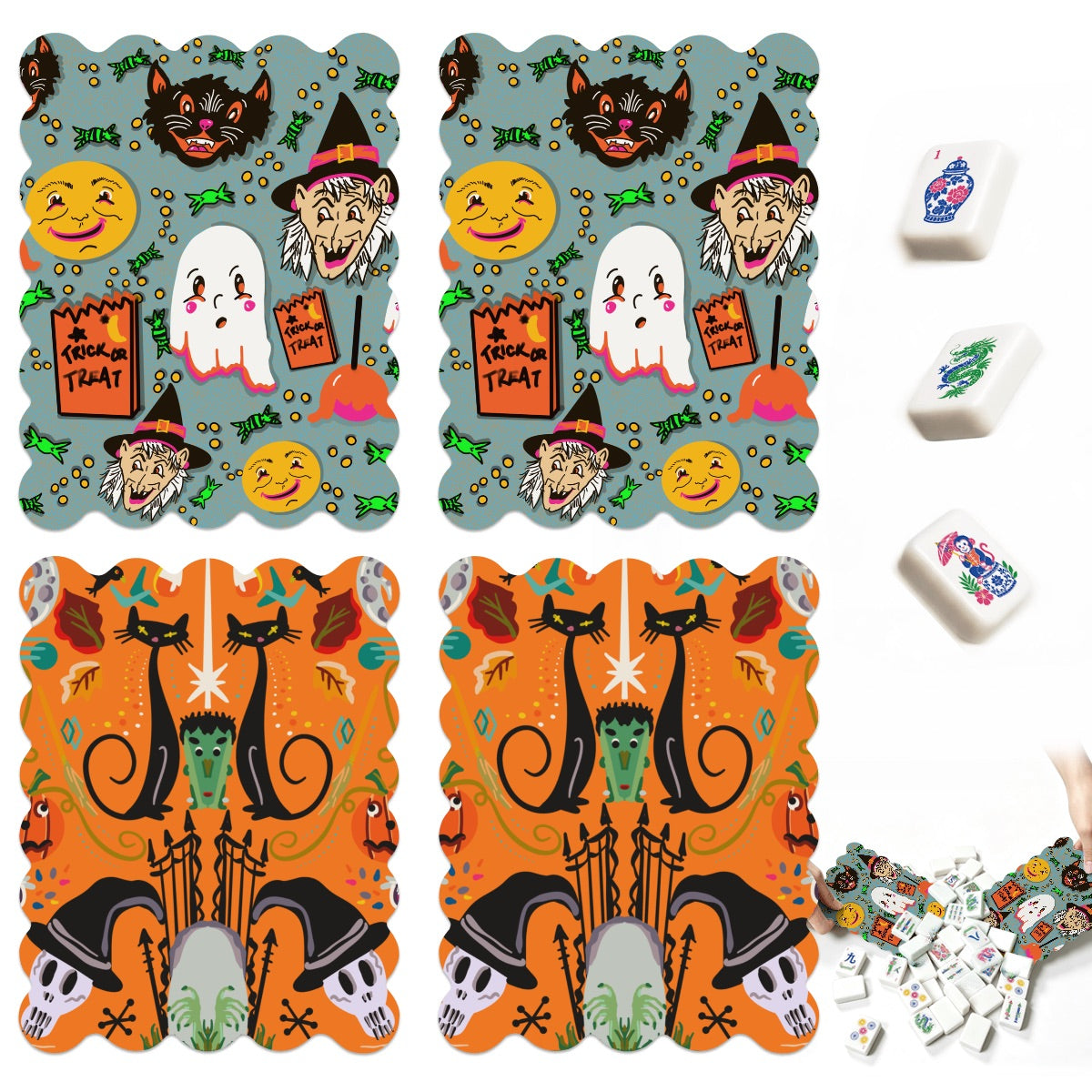 Scalloped Mahjong Shuffler Cards  Set of 4 Halloween