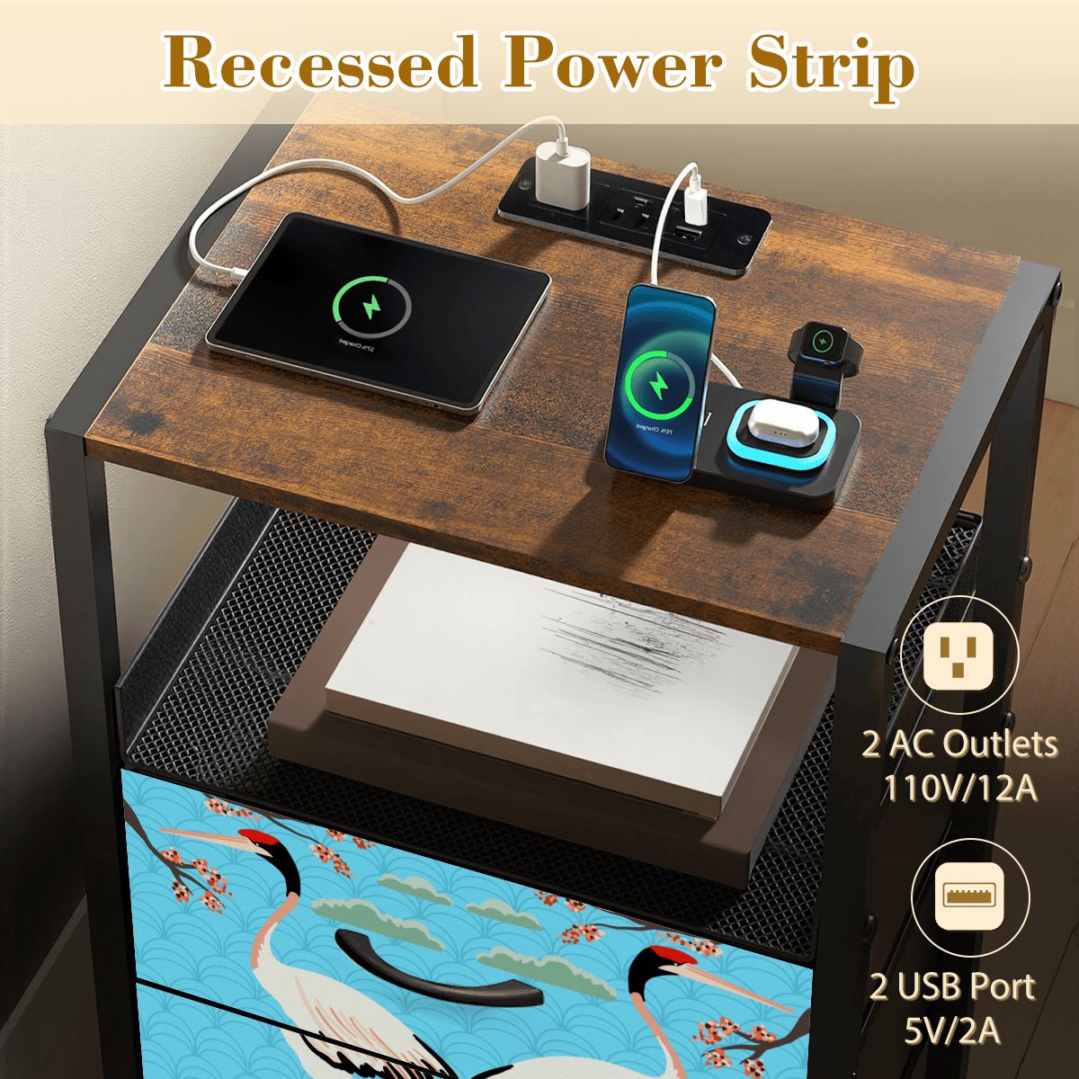 2 Drawer Side Table - Cranes
