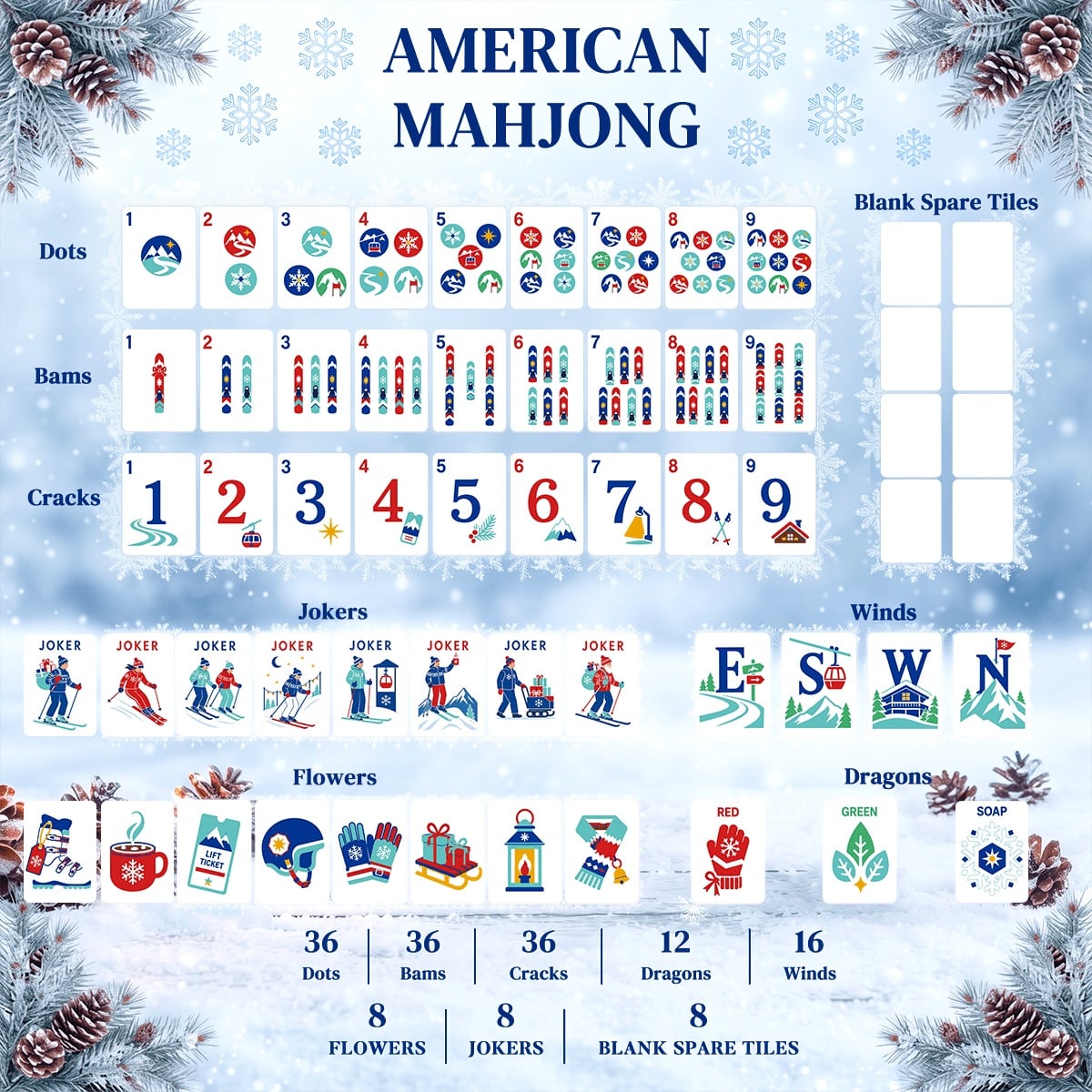 ApresSki Winter American Mahjong Tiles with skiers