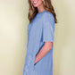 Sky Blue Mineral Wash Flower Patchwork Mini T Shirt Dress