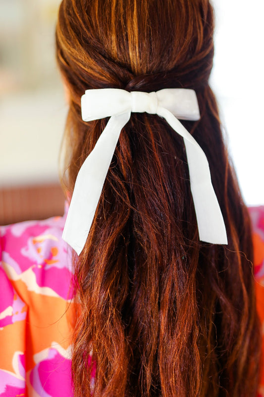 White Velvet Clip-On Double Bow