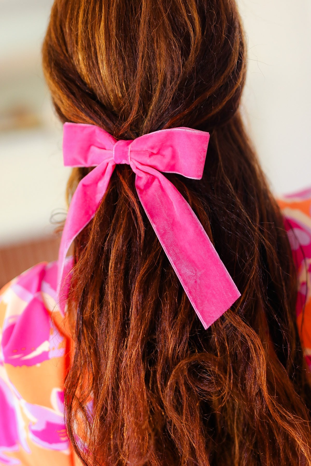 Electric Pink Velvet Barrette Clip Bow