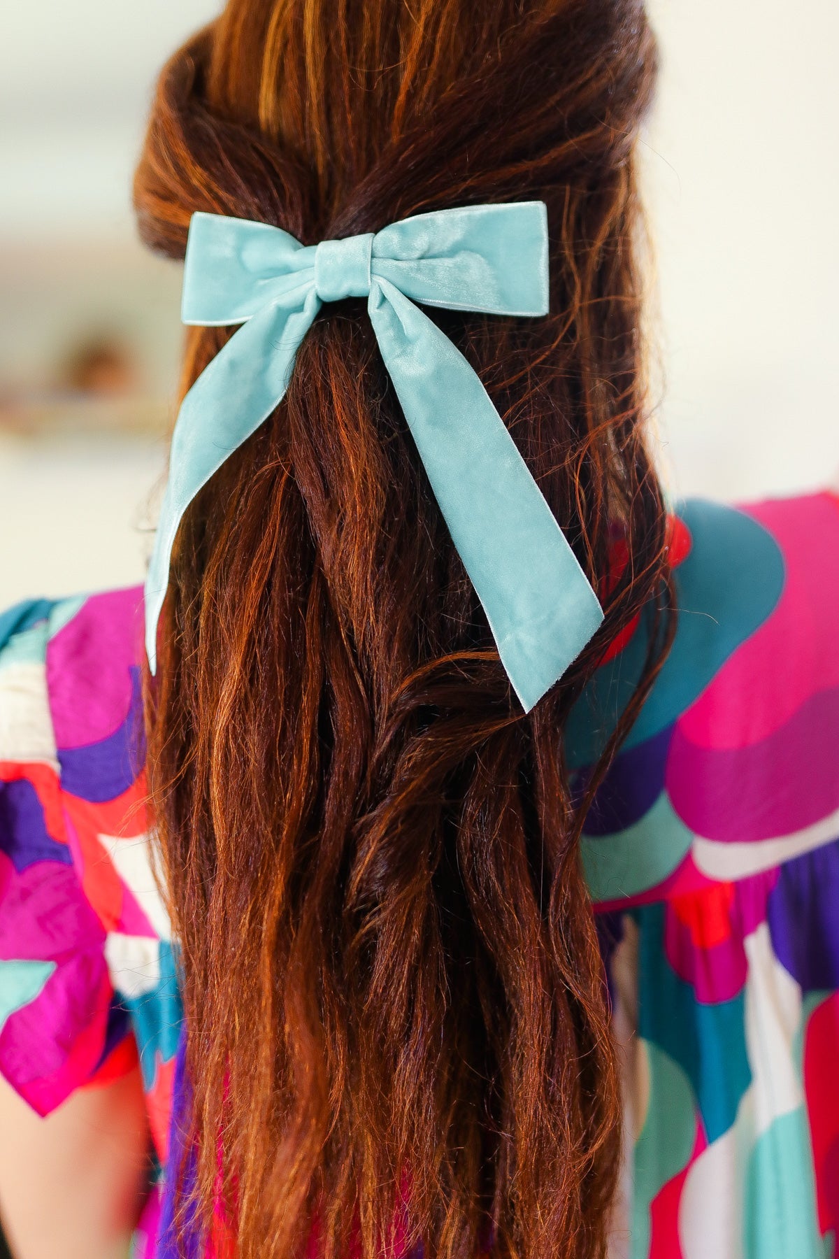 Baby Blue Velvet Barrette Clip Bow