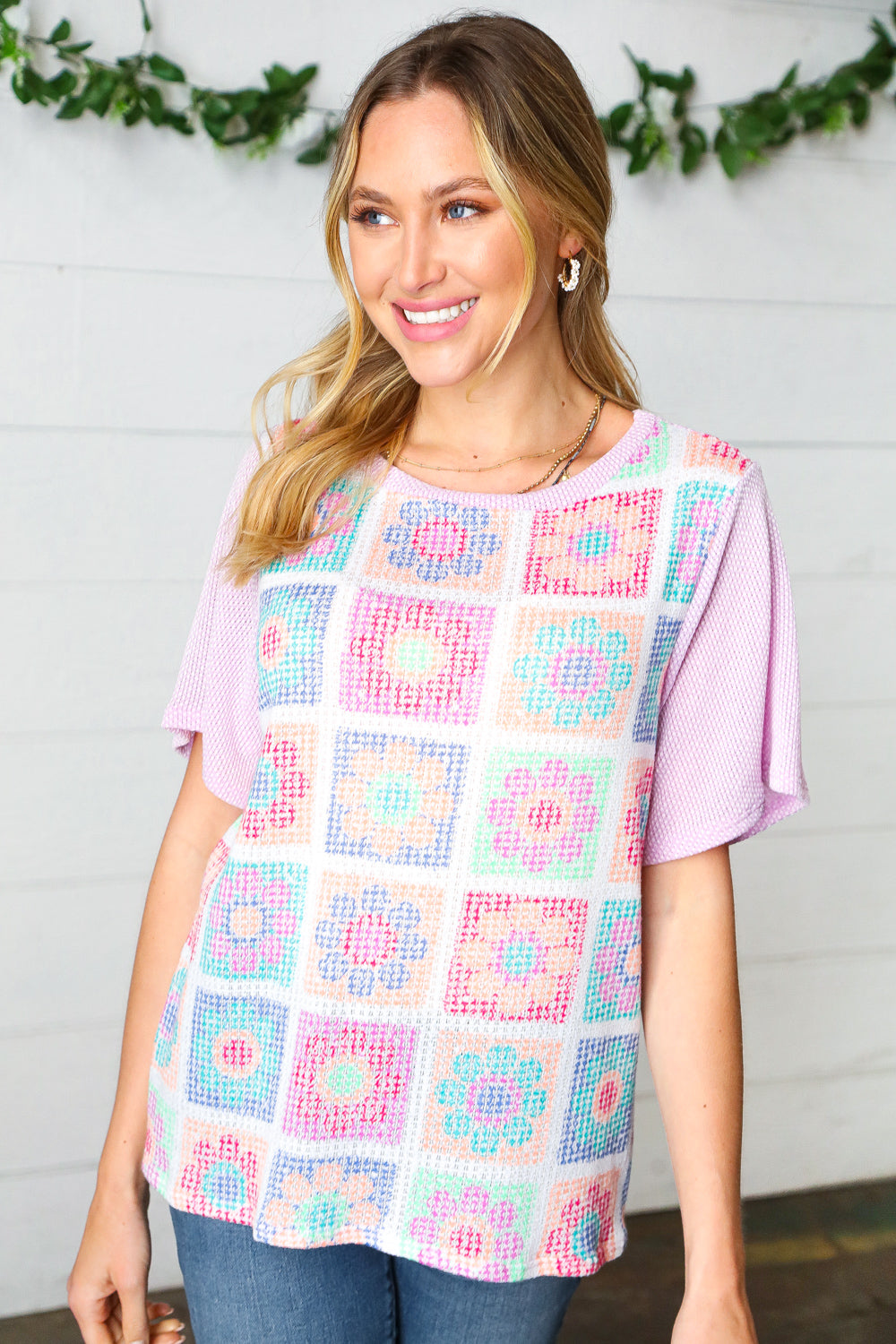 Lavender Flower Power Color Block Top