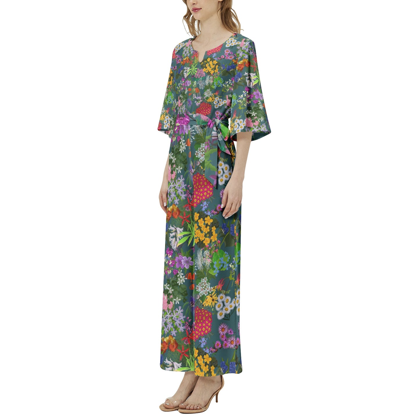 Ohio floral Dolman Sleeve Belted Wide Leg Jumpsuit