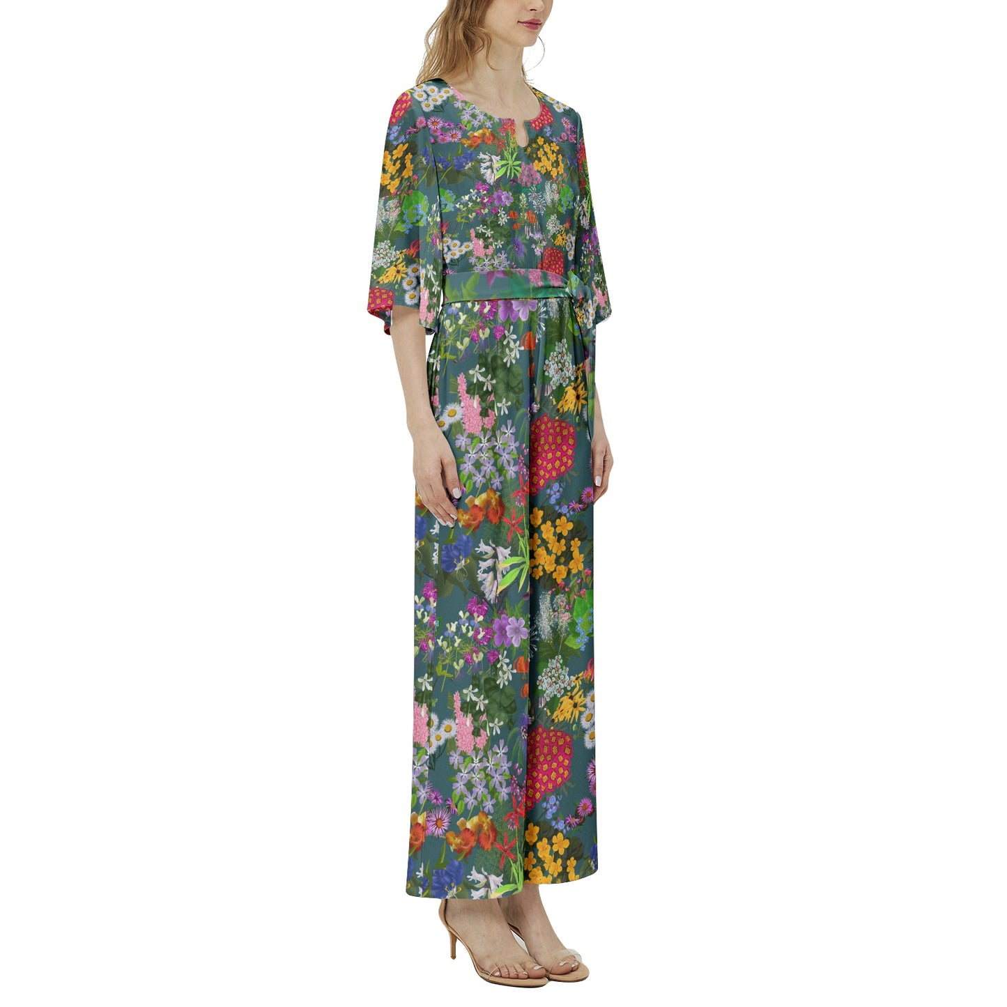 Ohio floral Dolman Sleeve Belted Wide Leg Jumpsuit