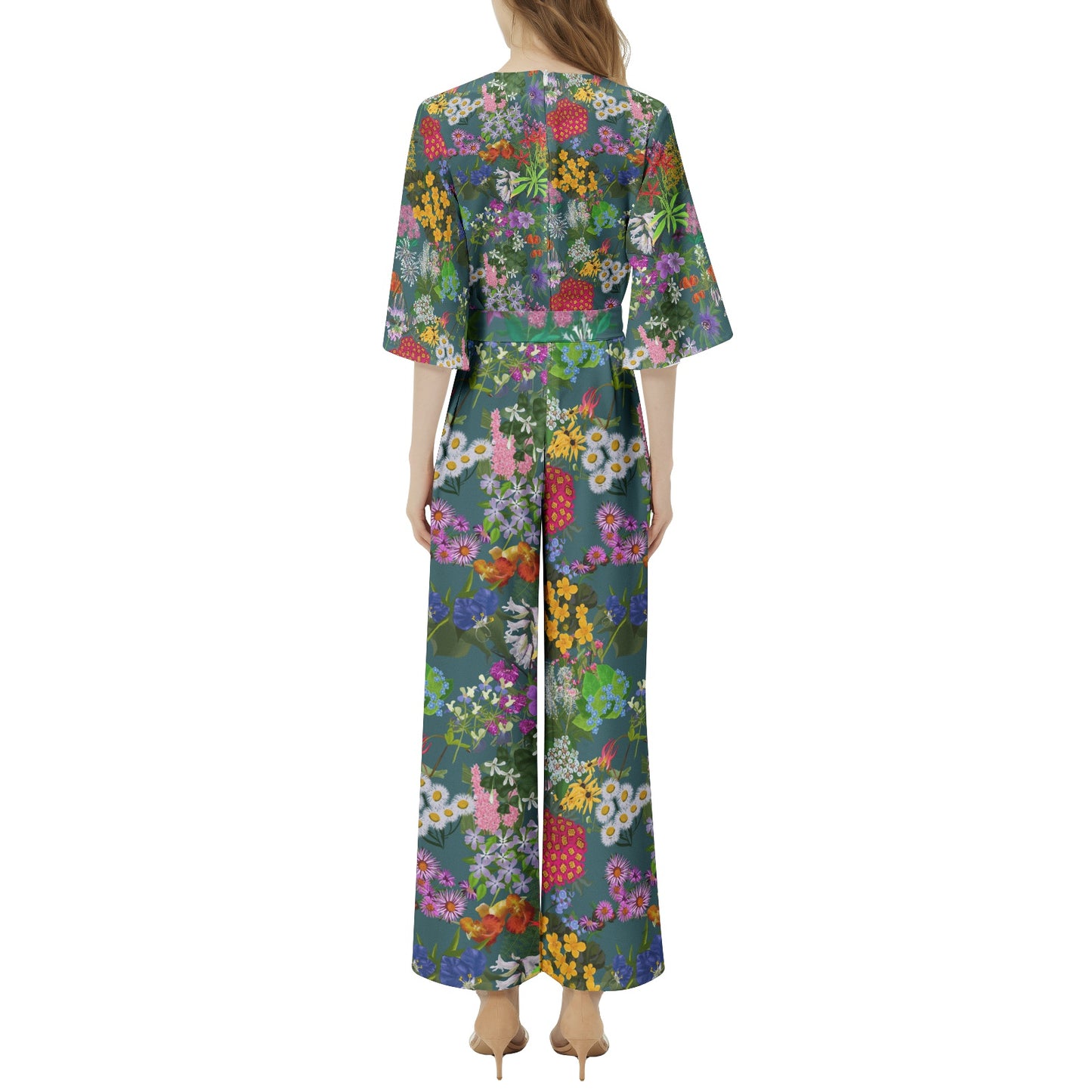 Ohio floral Dolman Sleeve Belted Wide Leg Jumpsuit