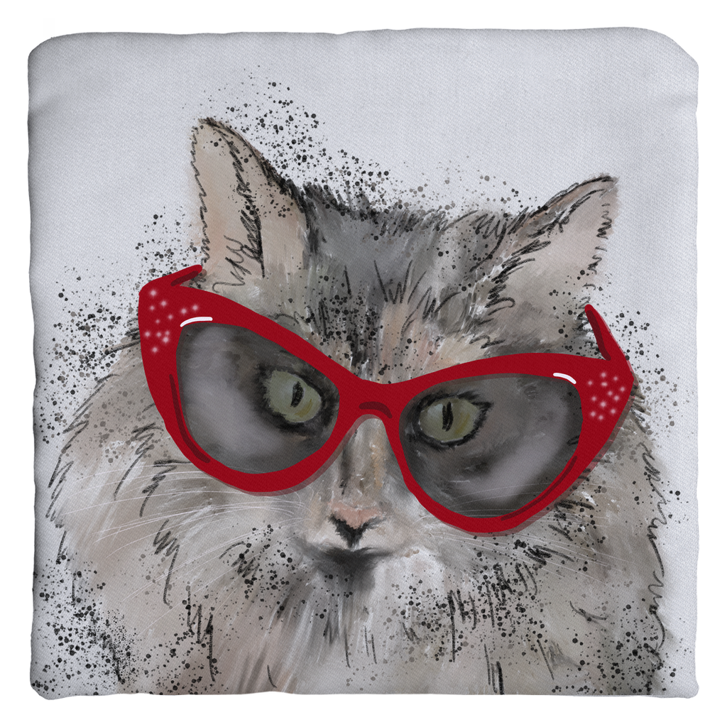 Cat in cat-eye glasses-Throw Pillows