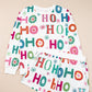 White Plus Size Christmas Ho Ho Ho Print Long Sleeve Top and Shorts Pajama Set