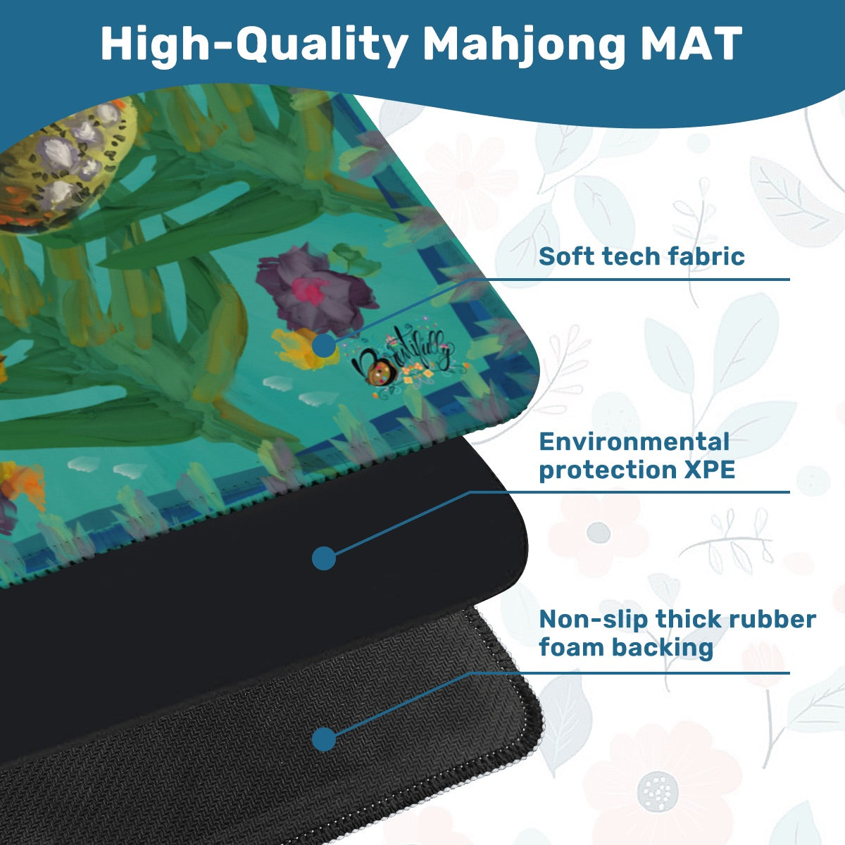 Majestic monstera moth on teal-one way view Mahjong Mat 31.5"x31.5" (Ship Rolled up)