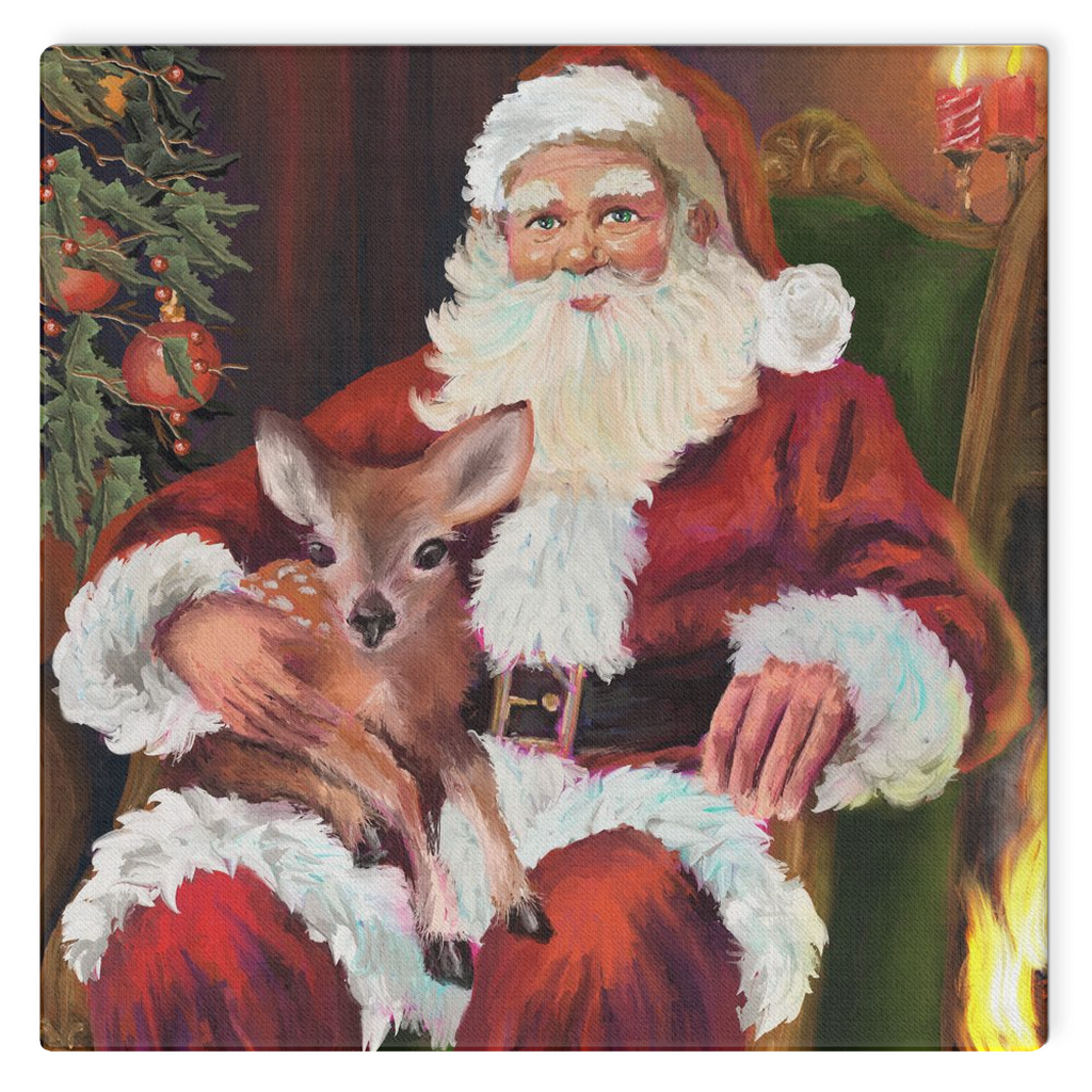 Magical Santa with baby deer Canvas Wraps-unframed, powered by Artivive