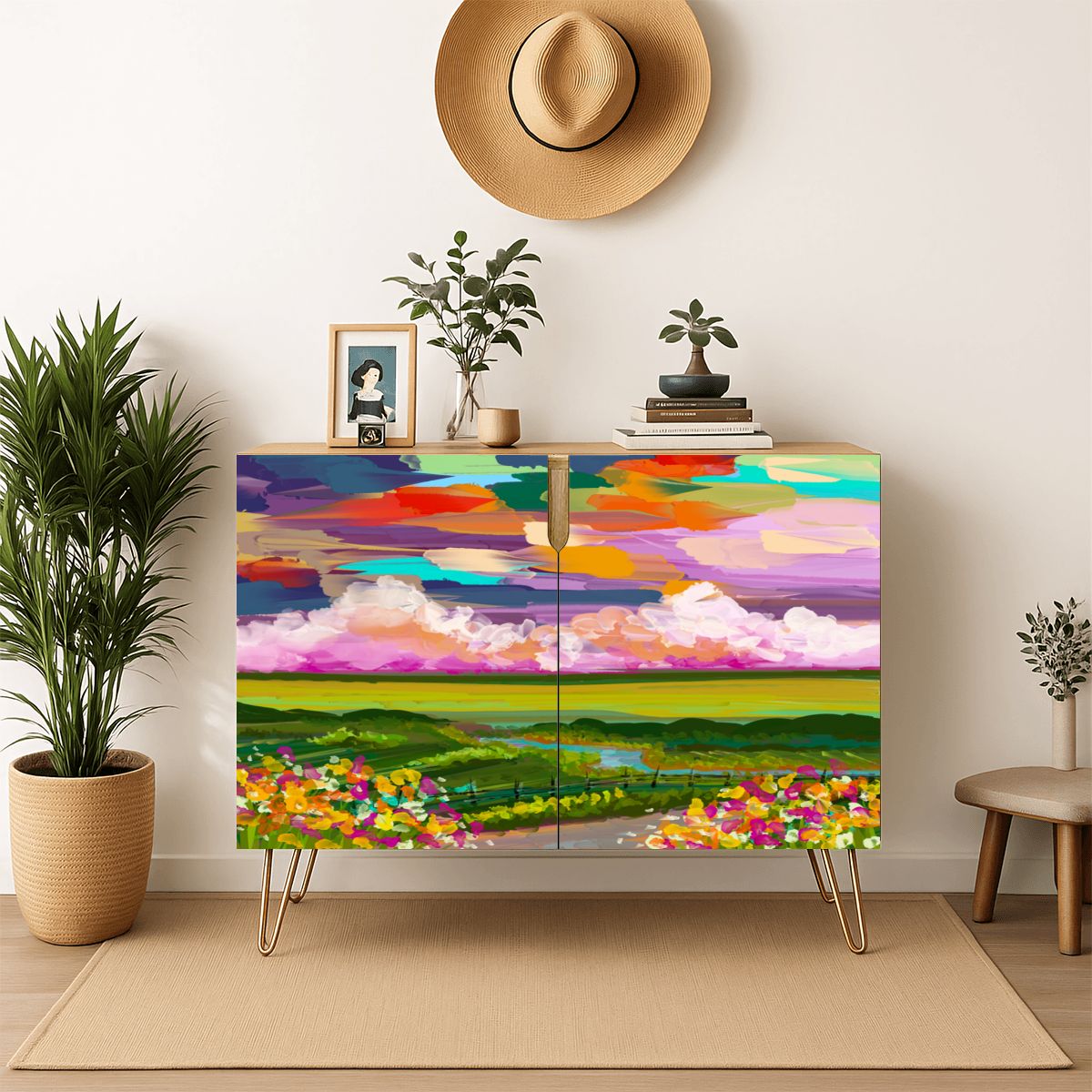 Wooden Storage Cabinet (Made in USA) Abstract Landscape