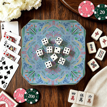 Scalloped Ceramic Mahjong Dice Tray in variety of patterns