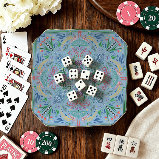Scalloped Ceramic Mahjong Dice Tray in variety of patterns