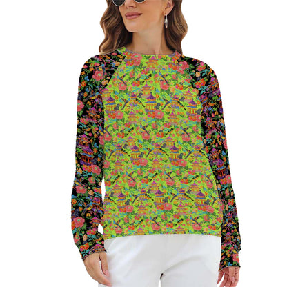 Raglan Crewneck Sweatshirts Women poppin pagoda multi