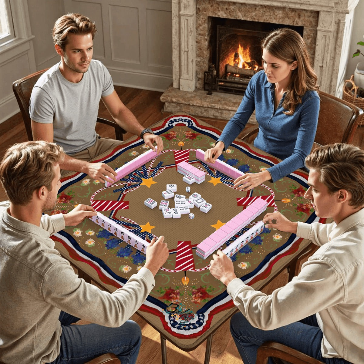 Retro Patriotic Square Mahjong Mat 31.5"x31.5" (Ship Rolled up)