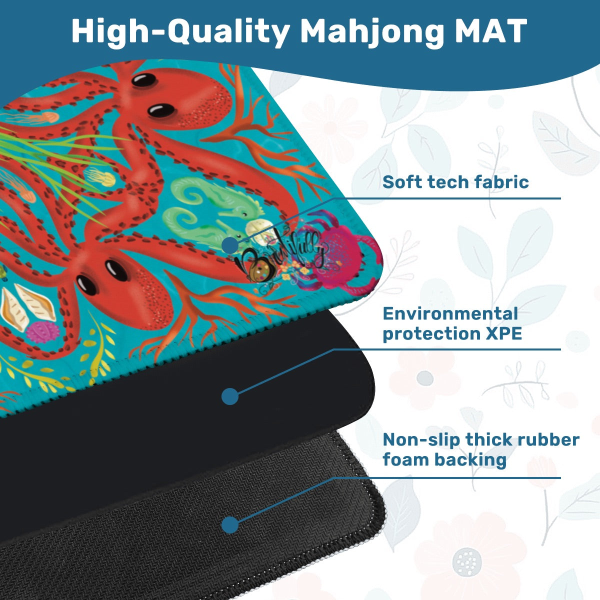 Octopus-Red on Real Mahjong Mat 31.5"x31.5" (Ship Rolled up)