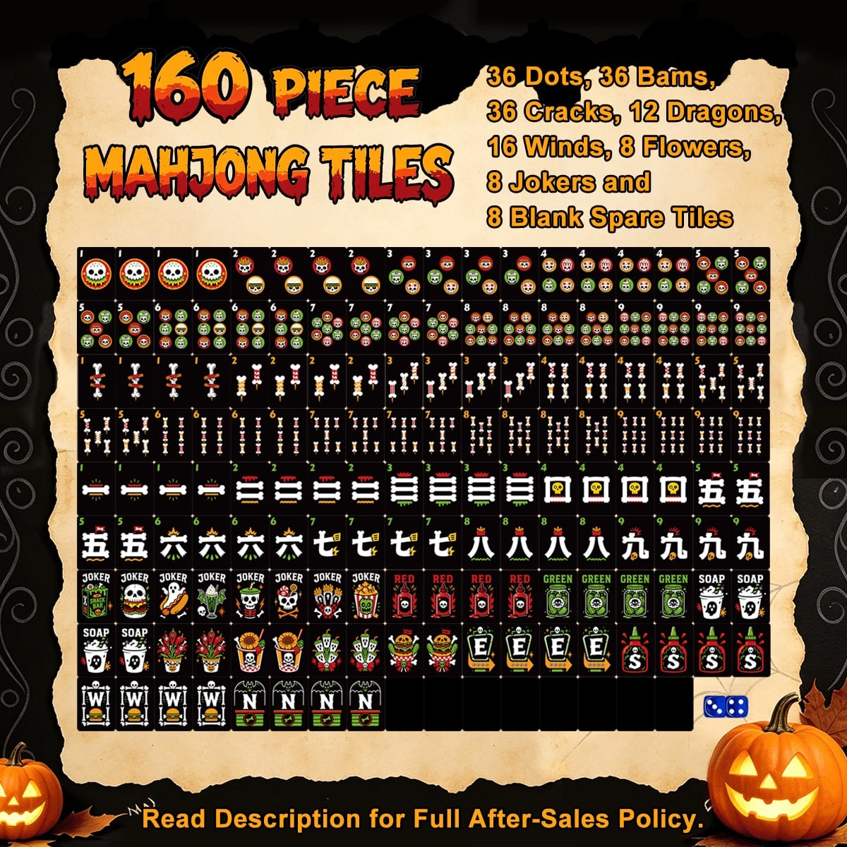 Paws, paws, paws Skull Diner Halloween Mahjong Tiles
