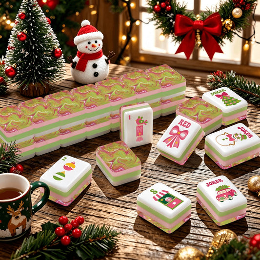Preppy Pink Christmas Mahjong Tiles -Abstract back options