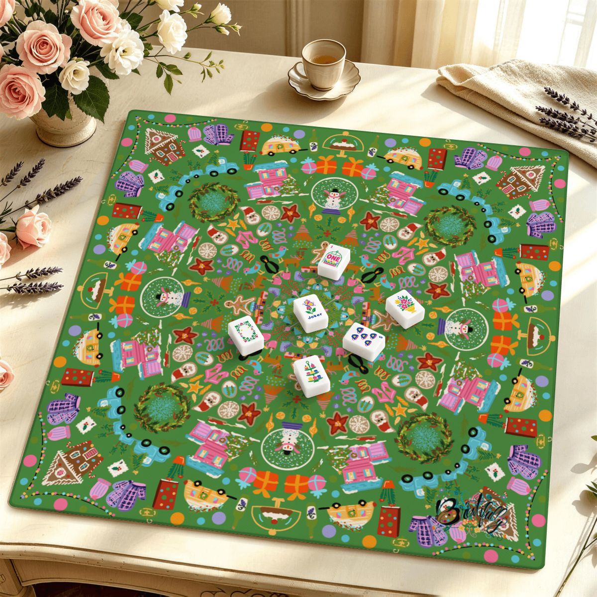 Mahjong Mat SleekSurface (Made in USA) Christmas folk art