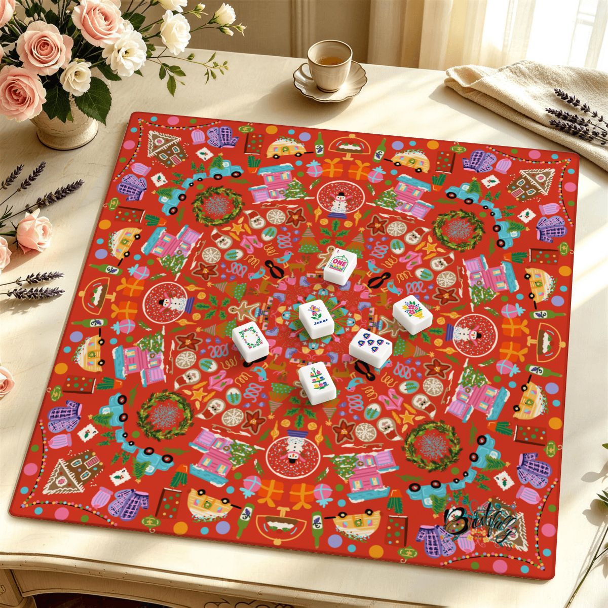 Mahjong Mat SleekSurface (Made in USA) Christmas folk art