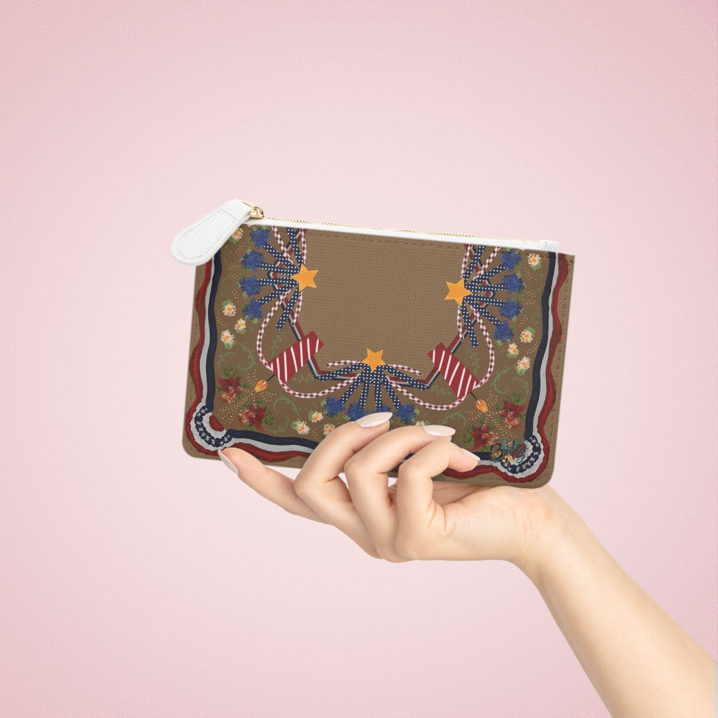 Retro patriotic mahjong card vegan leather carrying clutch bag