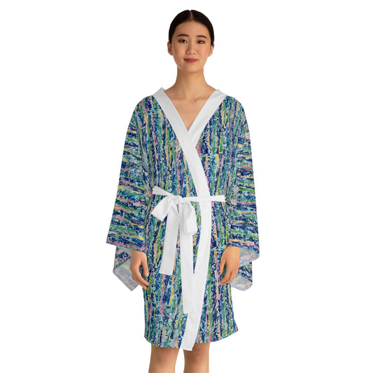 The Delamater Series-Abstract Watercolor Kimono Robe — Long Sleeve AOP Lounge Jacket
