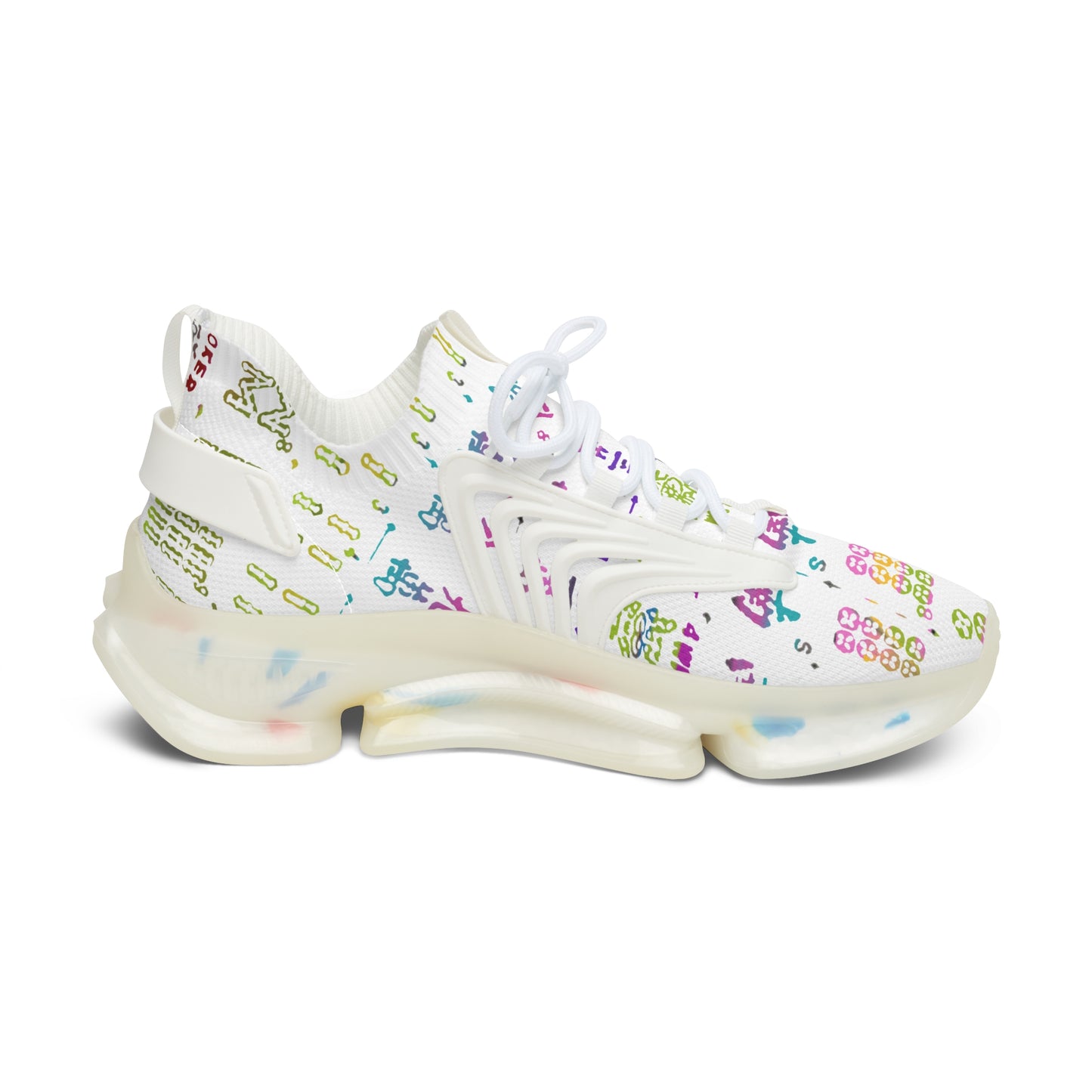 Women's Mahjong Mesh Sneakers — Lightweight Breathable Running Shoes with Colorful Tile Pattern