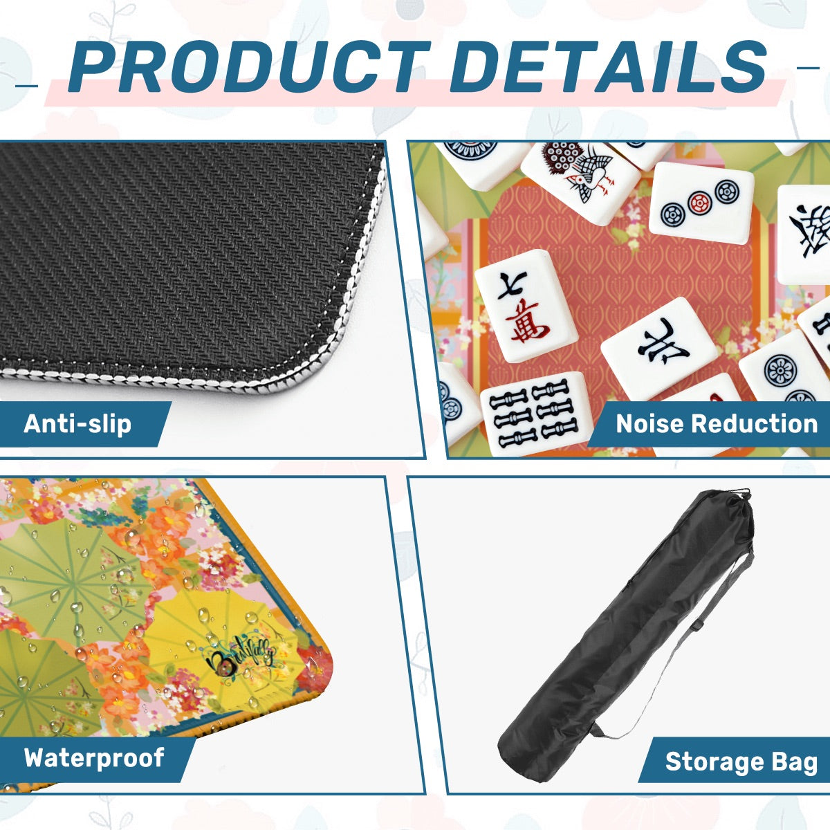 Umbrellas Mahjong Mat 31.5"x31.5" (Ship Rolled up)