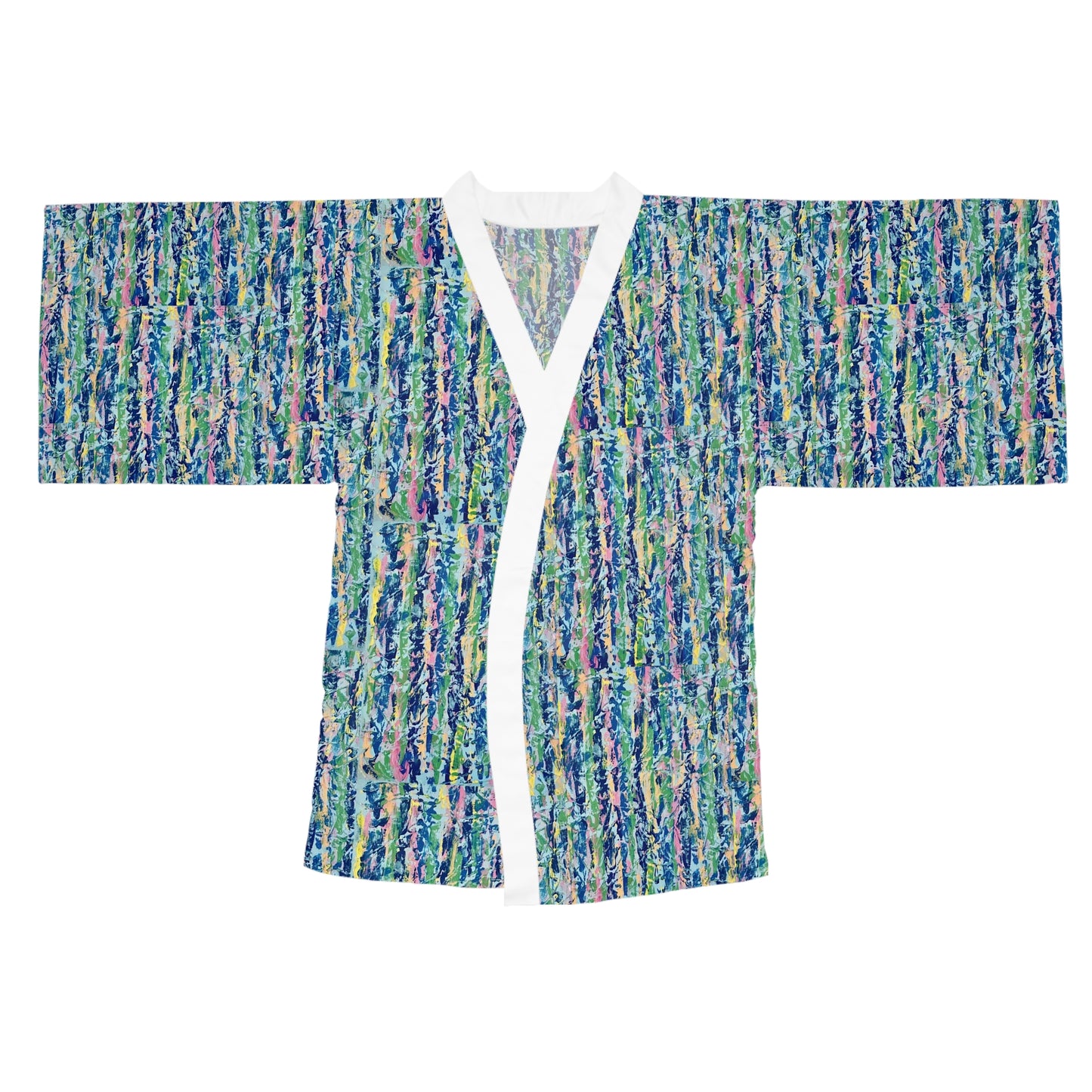 The Delamater Series-Abstract Watercolor Kimono Robe — Long Sleeve AOP Lounge Jacket