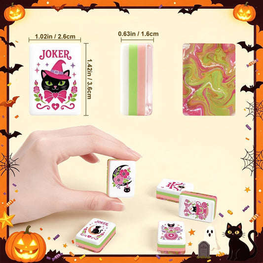 Witch's Familiar Halloween Mahjong Tiles Pink & Green abstract