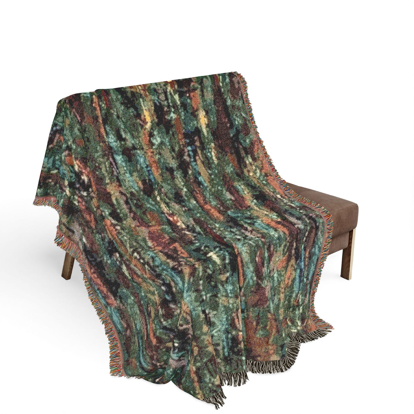 The Delamater Series- Abstract Pixel Art Woven Blanket — Colorful Green Mosaic Throw for Living Room & Bedroom