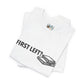 First Left? Book Stack Tee — Funny Mahjong Shirt