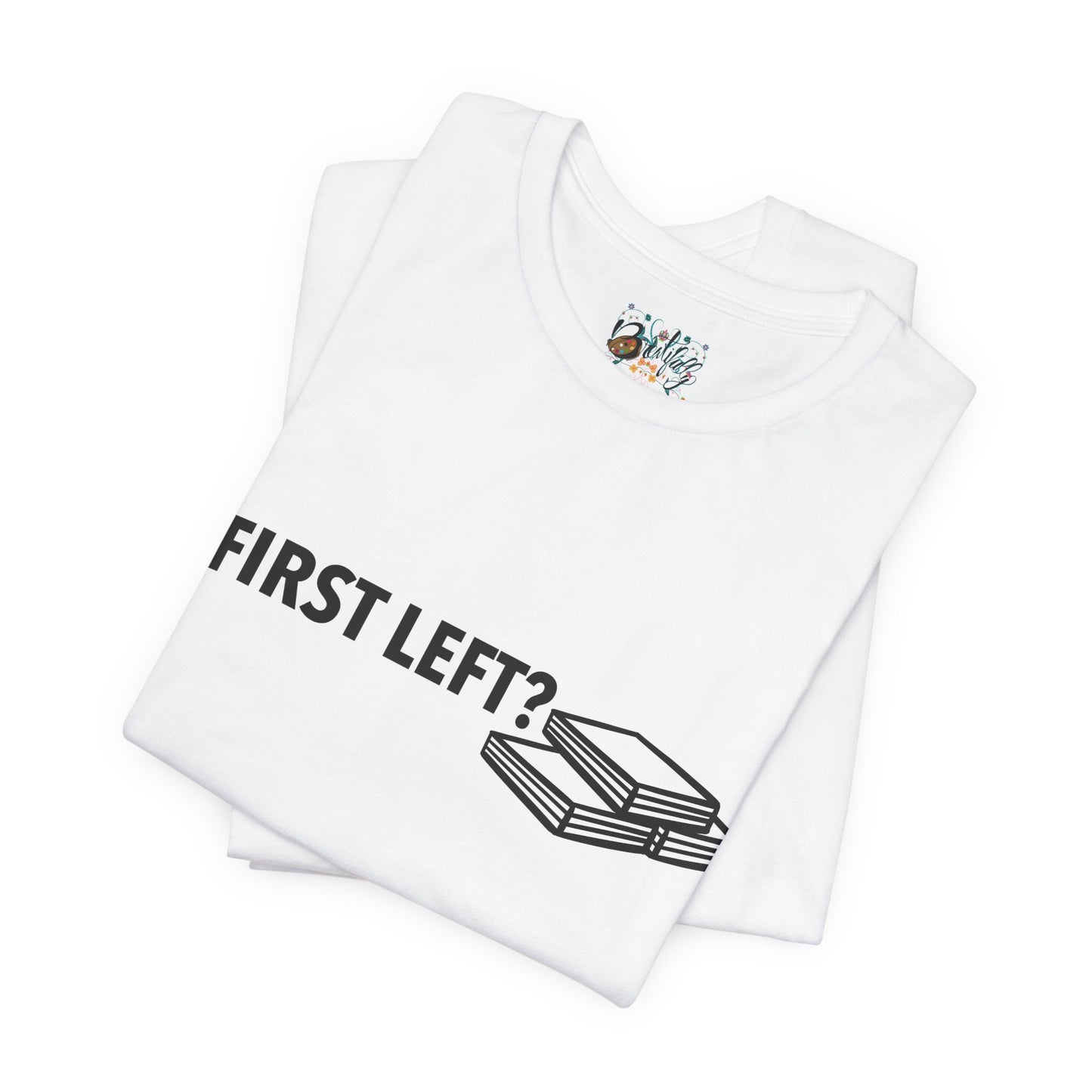 First Left? Book Stack Tee — Funny Mahjong Shirt