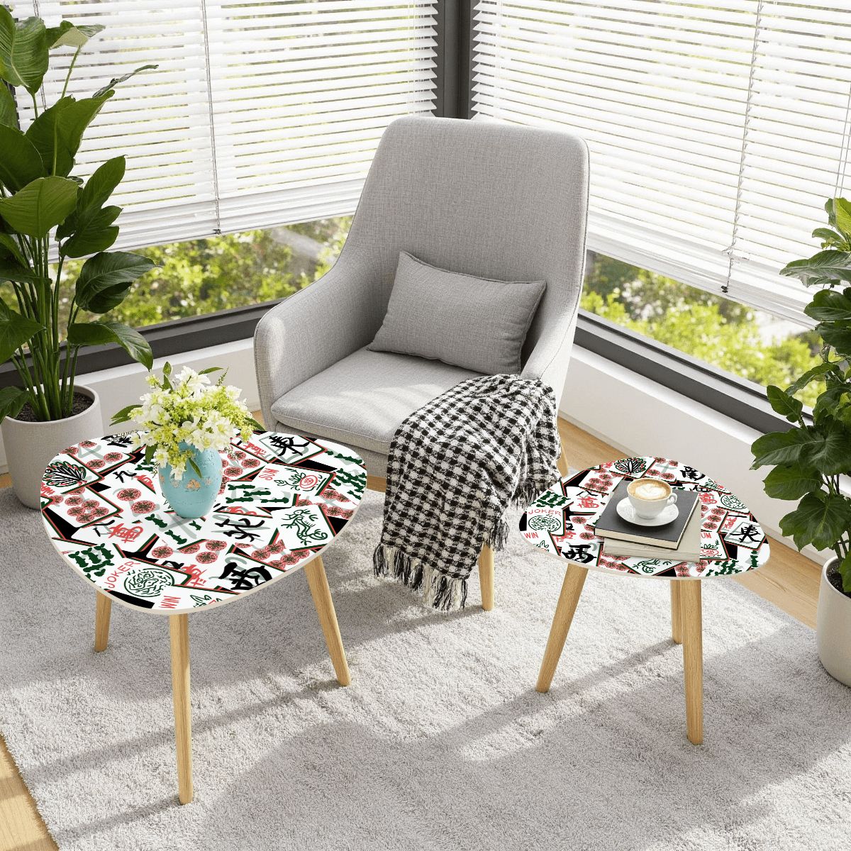 Triangle Coffee Table Set of 2 (Made in USA) Mahj Pause on Black