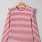 Red Striped Ruffle Shoulder Long Sleeve Top