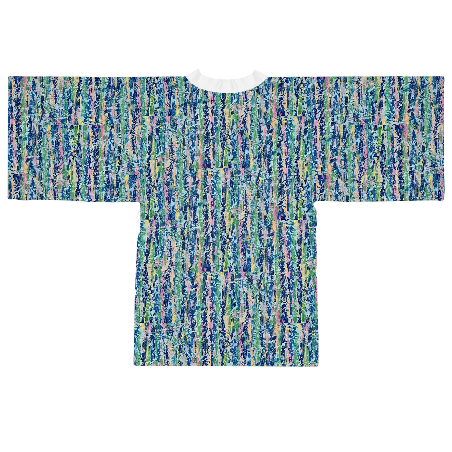 The Delamater Series-Abstract Watercolor Kimono Robe — Long Sleeve AOP Lounge Jacket