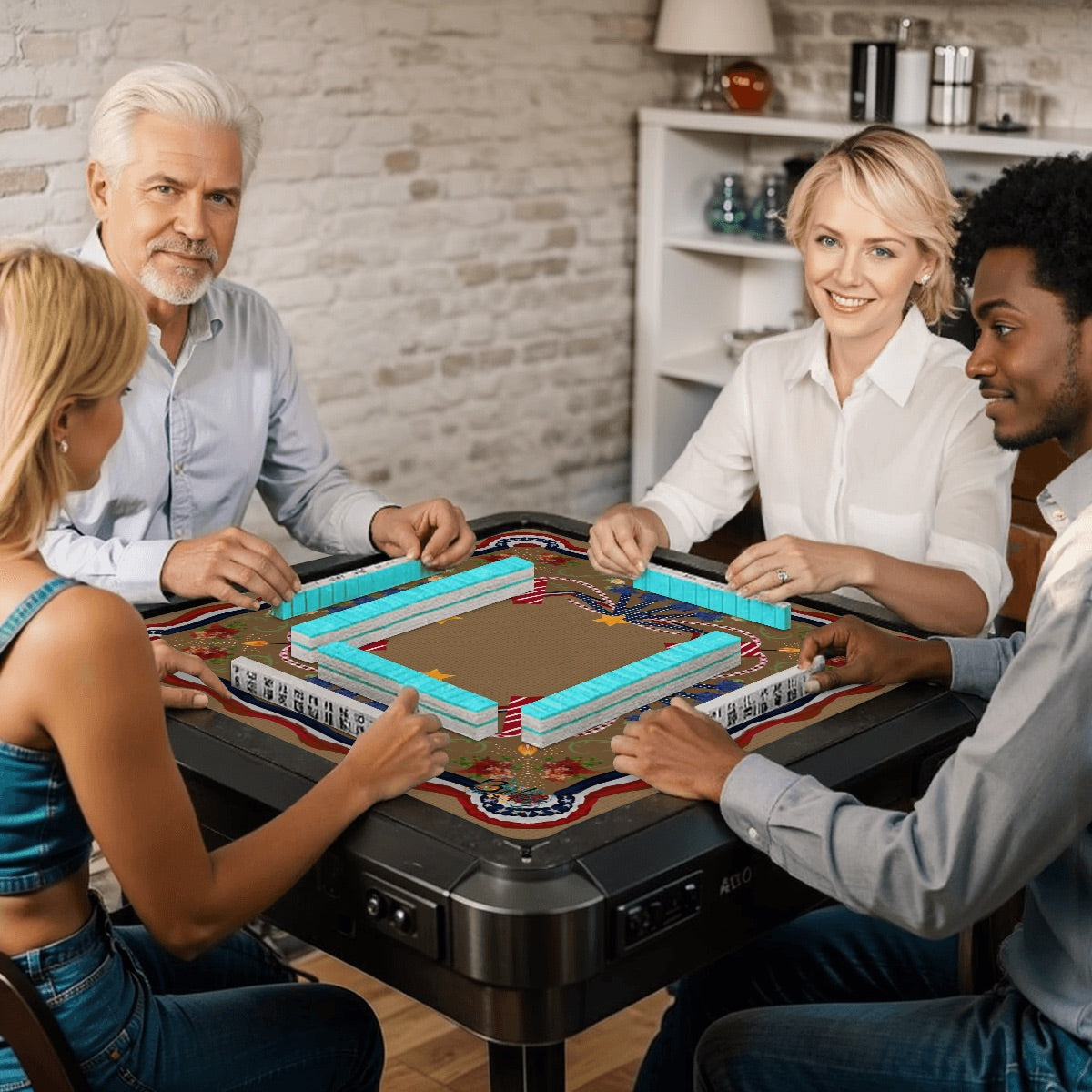 Retro Patriotic Square Mahjong Mat 31.5"x31.5" (Ship Rolled up)
