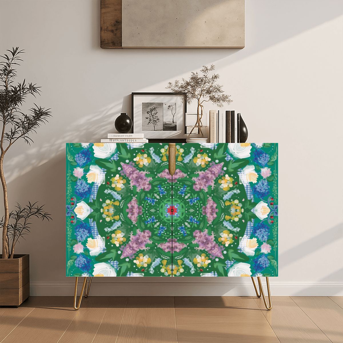 Wooden Storage Cabinet (Made in USA) Hydrangeas in Bloom
