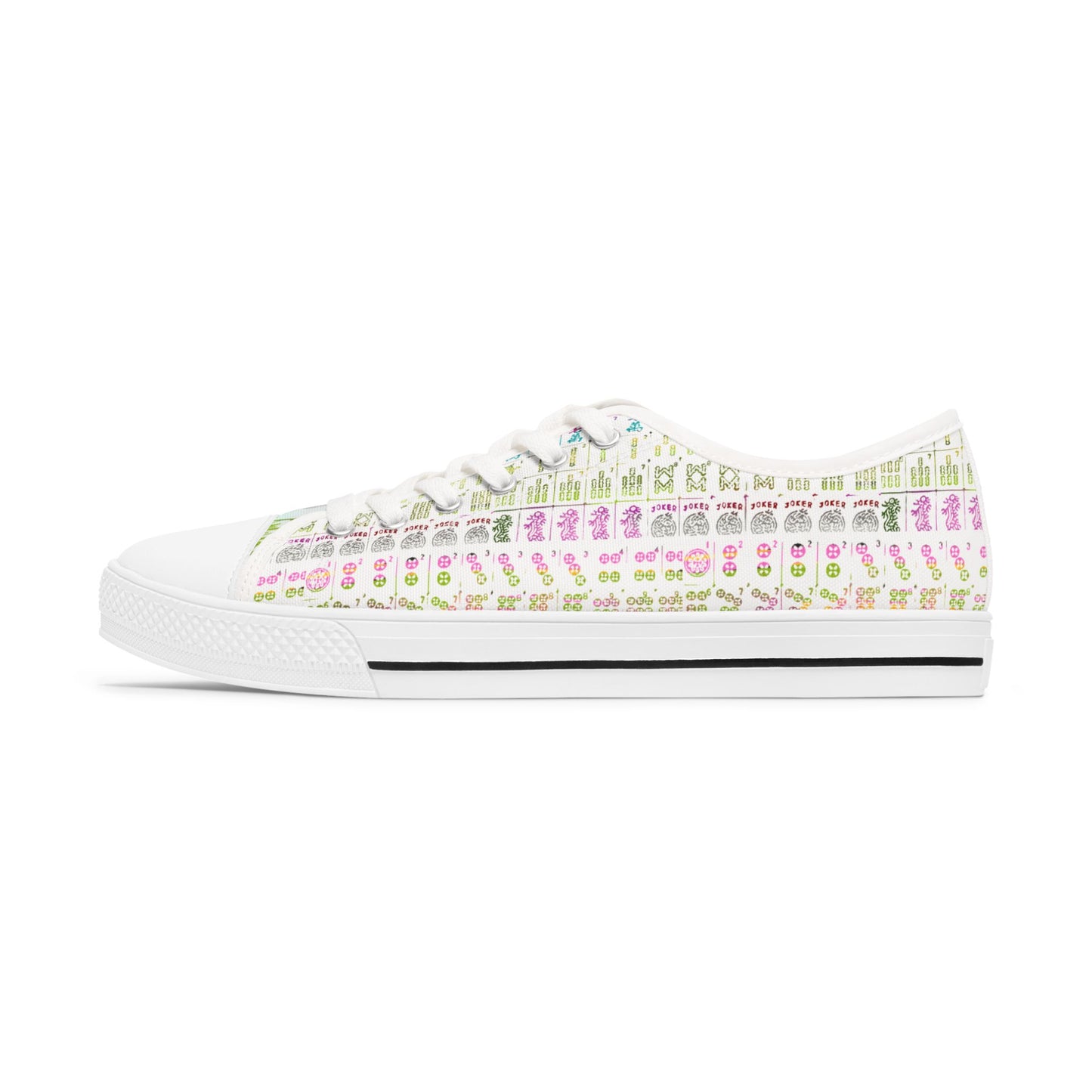 Low Top Mahjong Sneakers — Pastel Floral Pattern Women's Casual Canvas Shoes