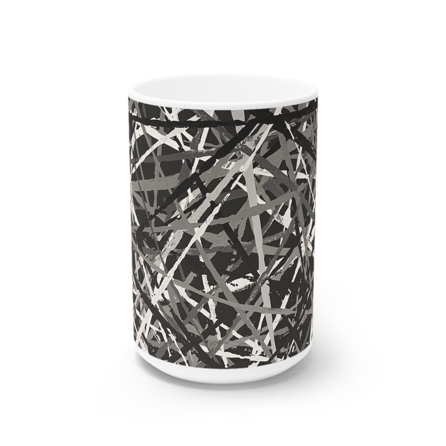 The Delamater Series -Abstract Black & Gray Splatter Ceramic Mug – Modern Scribble Pattern, 11oz/15oz