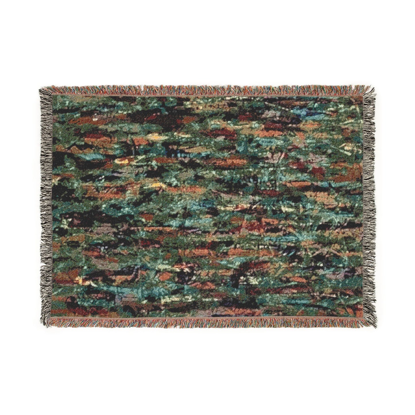 The Delamater Series- Abstract Pixel Art Woven Blanket — Colorful Green Mosaic Throw for Living Room & Bedroom