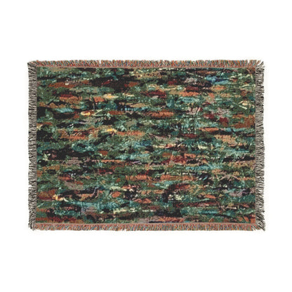 The Delamater Series- Abstract Pixel Art Woven Blanket — Colorful Green Mosaic Throw for Living Room & Bedroom