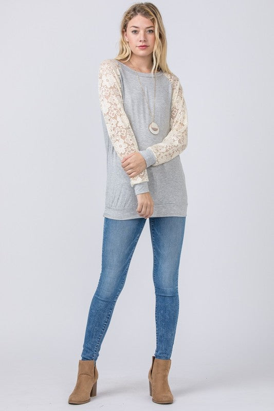 Lace Sleeve Raglan Tunic