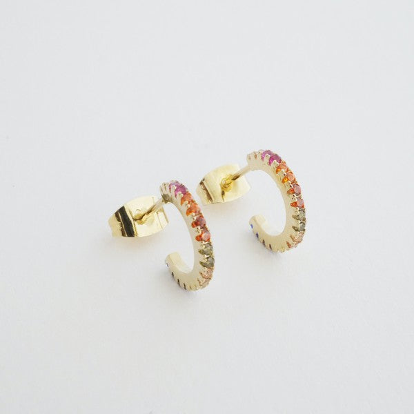 Rainbow Crystal Huggie Hoops