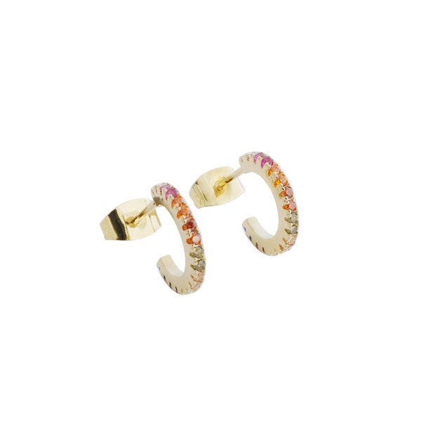 Rainbow Crystal Huggie Hoops