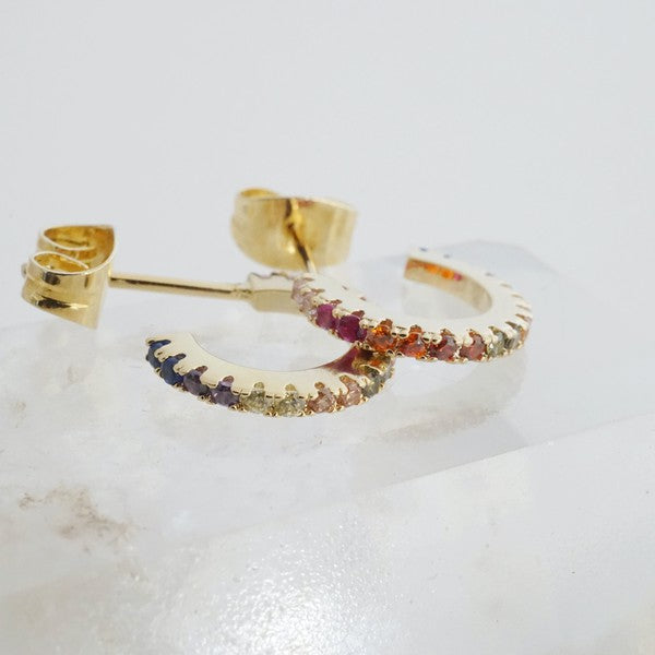 Rainbow Crystal Huggie Hoops